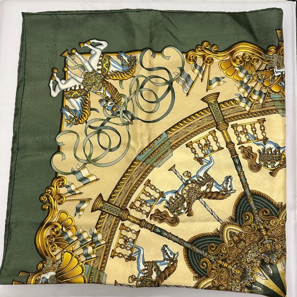Hermes Silk Reversible Opera Scarf LUNA PARK Carrousel Print; 70.5x11.5" - Picture 4 of 13